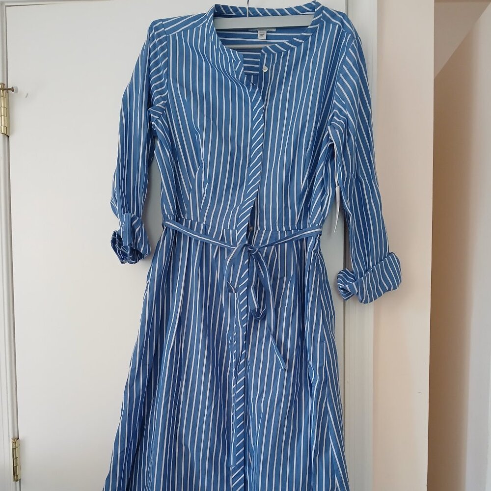 Free Assembly 100% Cotton Blue/White Striped Maxi Shirt Dress